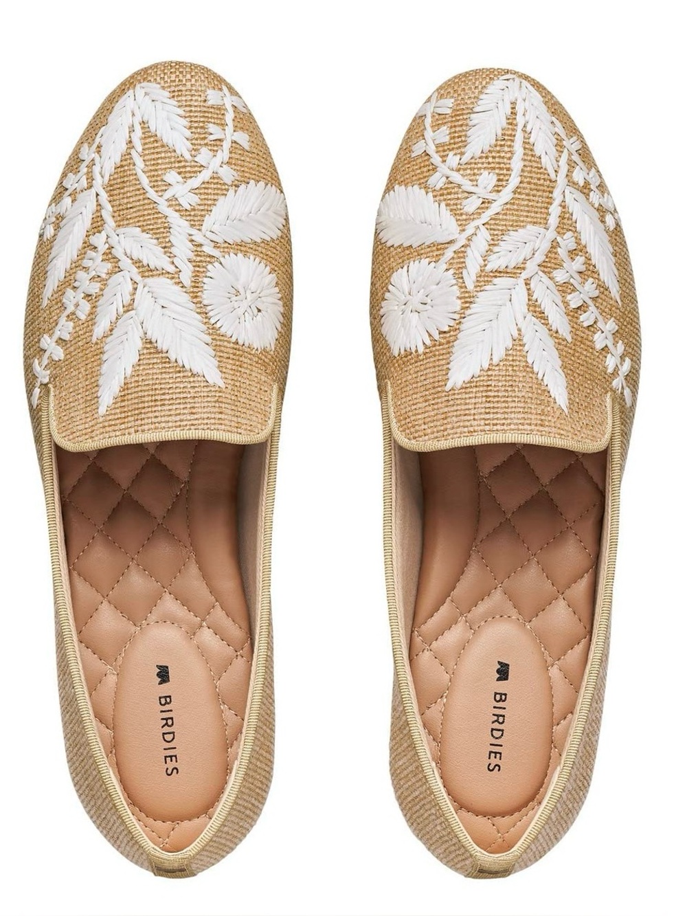 Birdies Starling Botanical Raffia Flats Size 8 8.5 9 9.5 Tan Embroidered NEW
